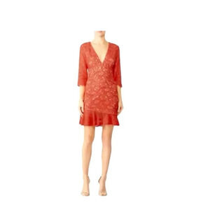 Stylestalker Ari Coral Lace Dress Mini Sheath V-neck 3/4 sleeves L RTR